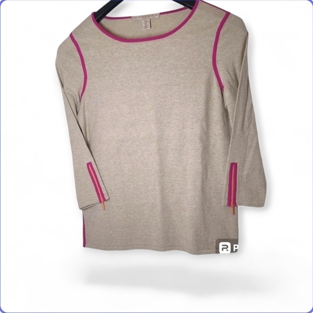 Belford Pima Cotton 3/4 Zipper Sleeve Crew Neck Top Size Medium NWOT